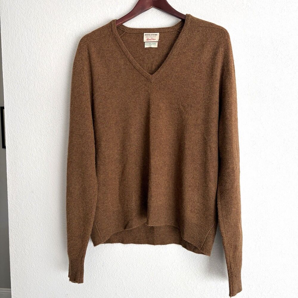 Vintage Alan Paine Roos Atkins Men’s Cashmere Lambswool V Neck Sweater Size 46